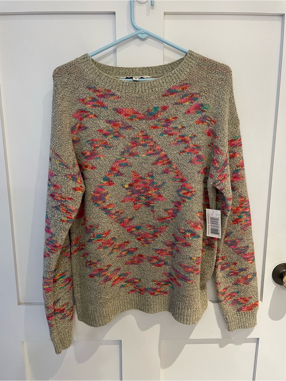 NWT Vintage style Neutral Multi-Color Patterned Crewneck Sweater - Women's Large